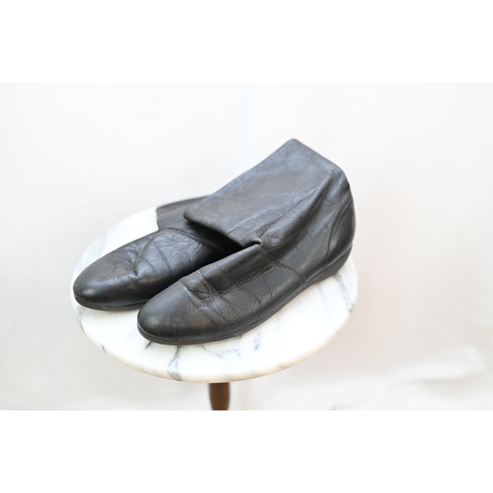 Vintage Black Leather Slouchy Ankle Boots Womens Size 8M Flat Round Toe Taiwan